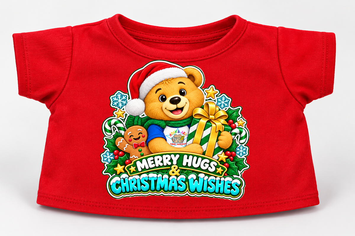 Merry Hugs & Christmas Wishes Teddy Tee