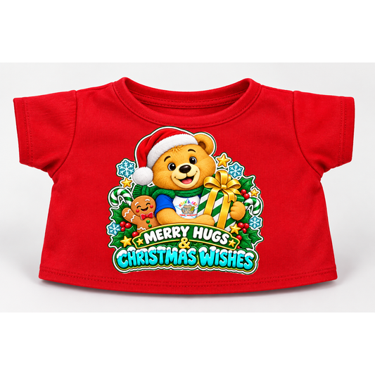 Merry Hugs & Christmas Wishes Teddy Tee